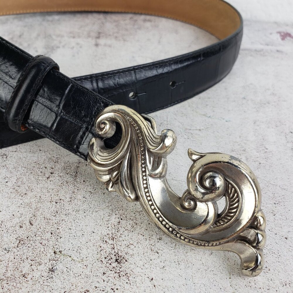 Brighton Vintage 1995 Leather Belt Black Croc Embossed size S Art Deco Boho - Picture 5 of 10